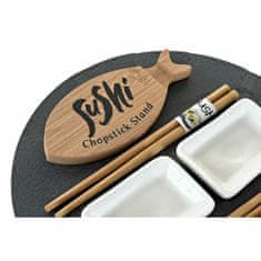 NEW Set za suši DKD Home Decor Črna Naraven Keramika Bambus Plastika Tabla Orientalsko 33 x 33 x 5 cm (9 Kosi)