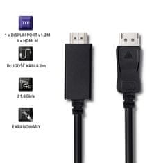 Qoltec displayport v1.2 male | hdmi male | 5k | 2m