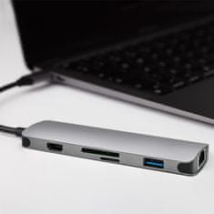 Qoltec adapter za vozlišče usb-c 3.1 6in1 | usb 3.0 | hdmi 4k | rj45 | sd | micro sd | usb-c pd 92w