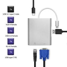 Qoltec adapter za vozlišče usb-c 3.1 4in1 | usb 3.0 | vga | rj45 | usb-c pd 92w