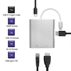 Qoltec adapter vozlišča usb-c 3.1 4in1 | usb 3.0 | hdmi 4k | rj45 | usb-c pd 92w