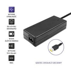 Qoltec napajalnik za prenosni računalnik lenovo 65w | 20v | 3,25a | slim tip+pin | + kabel za napajanje