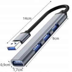 Northix 4-portno vozlišče USB - aluminij 