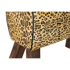 NEW Naslon za Noge DKD Home Decor Črna Les Rjava Usnje Leopard (67 x 30 x 51 cm)