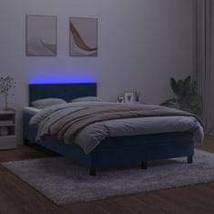 Vidaxl Box spring postelja z vzmetnico LED temno modra 120x200cm žamet