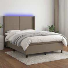 Vidaxl Box spring postelja z vzmetnico LED taupe 140x200 cm blago