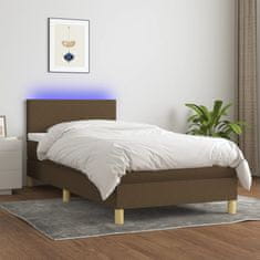 Vidaxl Box spring postelja z vzmetnico LED temno rjava 80x200 cm blago
