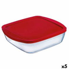 Miramarket Kvadratna Posoda za Malico s Pokrovom Ô Cuisine Cook&store Ocu Rdeča 2,2 L 25 x 22 x 5 cm Steklo Silikon (5 kosov)