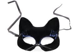 Karnevalska maska - žametni šal z bleščicami mačka - črno modra