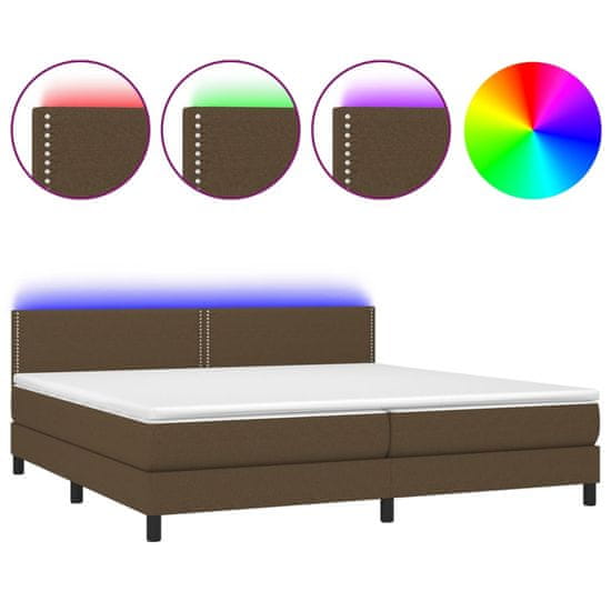 Vidaxl Box spring postelja z vzmetnico LED temno rjava 200x200cm blago