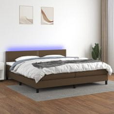 Vidaxl Box spring postelja z vzmetnico LED temno rjava 200x200cm blago