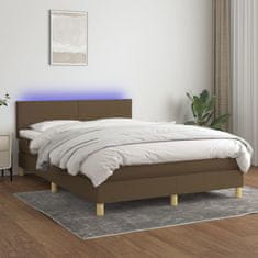 Vidaxl Box spring postelja z vzmetnico LED temno rjava 140x190cm blago