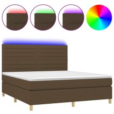 Vidaxl Box spring postelja z vzmetnico LED temno rjava 180x200cm blago