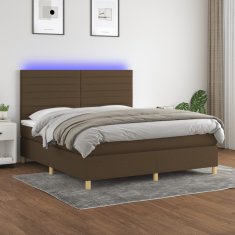 Vidaxl Box spring postelja z vzmetnico LED temno rjava 180x200cm blago