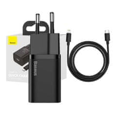 BASEUS Baseus Super Si hitri polnilec 1C 20W s kablom USB-C za Lightning 1m (črn)