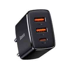 BASEUS Baseus kompaktni hitri polnilec, 2xUSB, USB-C, PD, 3A, 30W (črn)