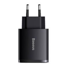 BASEUS Baseus kompaktni hitri polnilec, 2xUSB, USB-C, PD, 3A, 30W (črn)