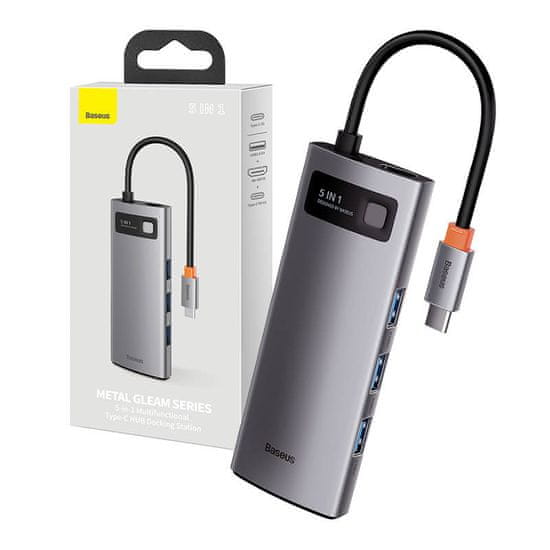 NEW Vozlišče 5v1 Baseus Metal Gleam Series, USB-C do 3x USB 3.0 + HDMI + USB-C PD