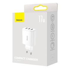 BASEUS Baseus kompaktni hitri polnilec, 3x USB, 17 W (bel)