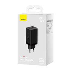 BASEUS Stenski polnilec Baseus GaN5 Pro 2xUSB-C + USB, 65W (črn)