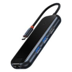 BASEUS Vozlišče 5v1 Baseus AcmeJoy series USB-C do 2xUSB 3.0 + USB 2.0 + USB-C PD + RJ45 (temno siva)