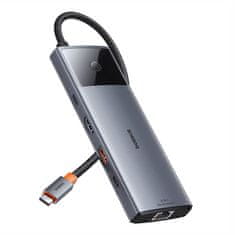 NEW Vozlišče 10v1 Baseus Metal Gleam II Series, USB-C na 1xHDMI, USB-A (10Gbps), USB-C, 2xUSB-A, Ethernet RJ45, SD/TF kartica, mini priključek 3,5mm, USB-C(PD)