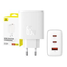 BASEUS Stenski polnilec Baseus OS-Cube Pro 2xUSB-C + USB, 65W (bela)