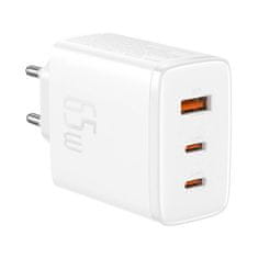 BASEUS Stenski polnilec Baseus OS-Cube Pro 2xUSB-C + USB, 65W (bela)