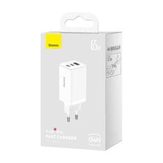 BASEUS Stenski polnilec Baseus GaN5 Pro 2xUSB-C + USB, 65W (bela)