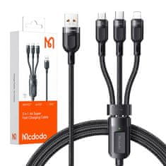 Mcdodo Kabel 3v1 USB na USB-C / Lightning / Micro USB, Mcdodo CA-0930, 6A, 1,2 m (črn)