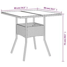 Vidaxl Vrtna miza s stekleno ploščo bež 80x80x75 cm poli ratan