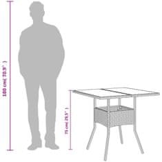 Vidaxl Vrtna miza s stekleno ploščo bež 80x80x75 cm poli ratan