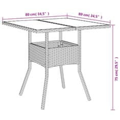 Vidaxl Vrtna miza s stekleno ploščo črna 80x80x75 cm poli ratan