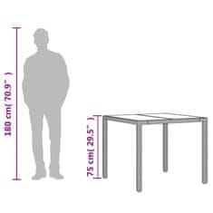 Vidaxl Vrtna miza s stekleno ploščo bež 90x90x75 cm poli ratan