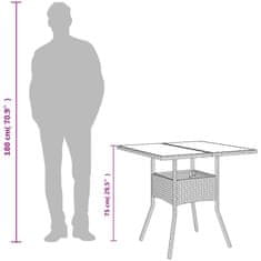 Vidaxl Vrtna miza s stekleno ploščo črna 80x80x75 cm poli ratan