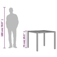 Vidaxl Vrtna miza z leseno mizno ploščo siva 90x90x75 cm poli ratan