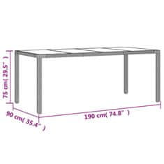 Vidaxl Vrtna miza s stekleno ploščo rjav 190x90x75 cm poli ratan