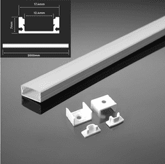 Optonica ALU profil za LED trak bele barve 2m NADGRADNI - komplet