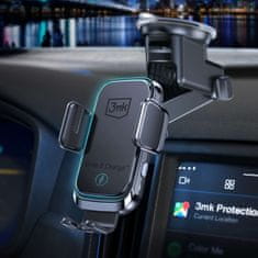 3MK Avtomobilski nosilec z induktivnim polnilnikom za telefon 3mk Drive&amp;Charge za vetrobransko steklo kokpit
