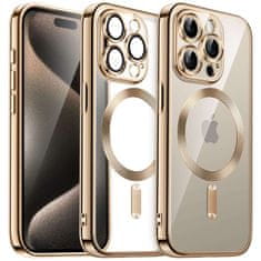 Miramarket MagSafe ohišje za iPhone 15 Pro Glamour Luxury Case Slim Ring Alogy Gold Transparent