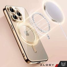 Miramarket MagSafe ohišje za iPhone 15 Pro Glamour Luxury Case Slim Ring Alogy Gold Transparent