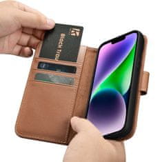 iCARER iCarer Wallet Case 2v1 usnjen ovitek za iPhone 14 Plus z zaklopko Anti-RFID rjave barve (WMI14220727-BN)