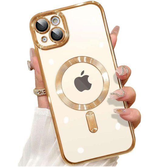 Miramarket MagSafe ohišje za iPhone 15 Glamour Luxury Case Slim Ring Alogy Gold Transparent