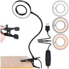 Miramarket LED fleksibilna obročna svetilka Alogy clip ring desk flexible univerzalni daljinski upravljalnik USB Black