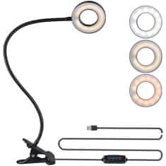 Miramarket LED fleksibilna obročna svetilka Alogy clip ring desk flexible univerzalni daljinski upravljalnik USB Black