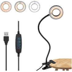 Miramarket LED fleksibilna obročna svetilka Alogy clip ring desk flexible univerzalni daljinski upravljalnik USB Black