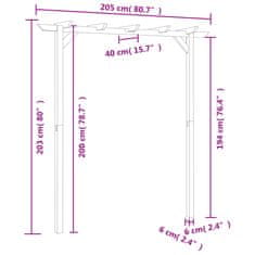 Vidaxl Vrtna pergola 205x40x203 cm lesena