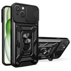 Miramarket Oklepni etui za iPhone 15 Camshield Case Ring Alogy Stand z drsnim pokrovom za kamero črn