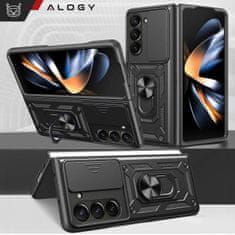 Miramarket Oklepno ohišje za Galaxy Z Fold 5 Camshield Ohišje Ring Alogy Stand s pokrovom za kamero drsno črno