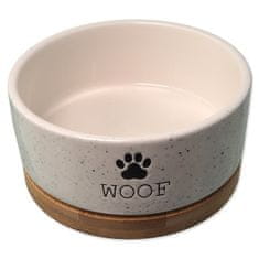 Dog Fantasy keramična bela skleda WOOF s podstavkom 13x5,5cm, 400ml